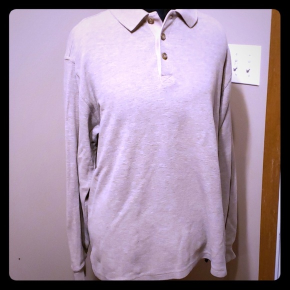 L.L. Bean long sleeve heavy tan collared pullover - Picture 1 of 5